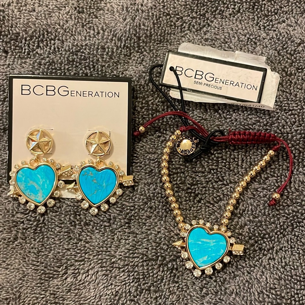 BCBGeneration Star & Stone Heart Double Drop Earrings & Bracelet Set